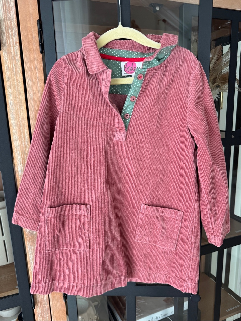 Mini Boden dress corduroy long sleeve collar rose toddler girl pockets shirt